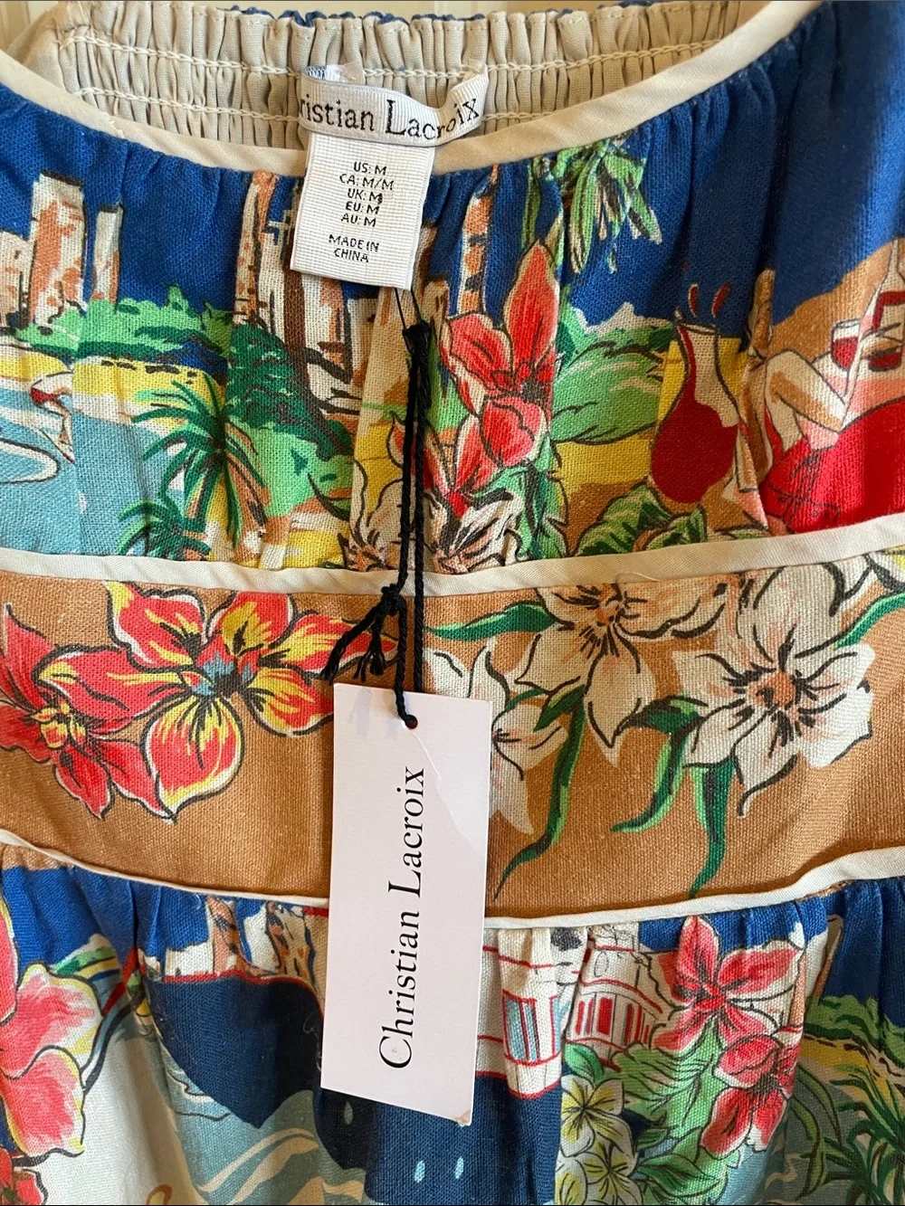 Christian Lacroix NWT Blue Multicolor Tropical Tiered Maxi Dress - Picture 2 of 11